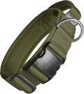 OneTigris Tough Dog Collars, Tactical Dog Collar with Handle, Milltary Adjustable Dog Collar with Heavy Duty Metal Buckle for Training (Large(Pack of 1), Green)