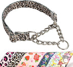 Martingale Collar with Chain,Adjustable Soft Durable Choke Collar for Medium Large XL No Pull Training Dog Collars-Leopard L