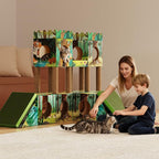 DIY Cardboard Cat House, Multi-Level Cat Tree Tower with Scratching Posts, Scratching Board, Tunnel & Playhouse for Kittens & Adult Cats, Recyclable 61.02″ × 36.61″ × 40.2″, Green Forest