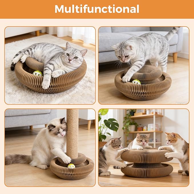 2-Pack Magic Organ Cat Scratcher, Cardboard Cat Toy with Interactive Ball Track, Foldable Cat Toy Cardboard Ring for Indoor Multi-Cat Homes, Kitten Fun Intelligence Exercise & Furniture Protection