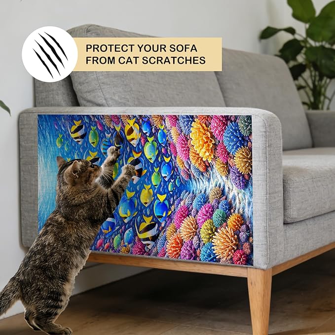 Nuxovilar Cat Scratching Mat 15.3x23.6 Inches Polyester Synthetic Fiber, Underwater Coral Reef Print, wall cat Scratcher, Scratch pad, Home Decor, Bathroom, Coastal Themed Room (2pcs)