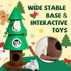 Christmas Cat Tree with 3 Cat Houses, 59 inch Cat Tower for Indoor Cats, Cat Furniture with Teaser Toy for Christmas Decoration