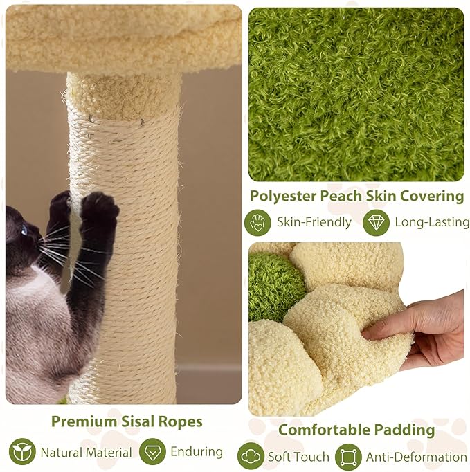 PETSITE Forest-Themed Multi-Level Cute Cat Tree, 40 Inches Tall with Sisal Scratching Posts, Condo, Dangling Ball, and Spring Toy, Ideal for Indoor Small & Medium Cats (21.5 x 16 x 40 inches)