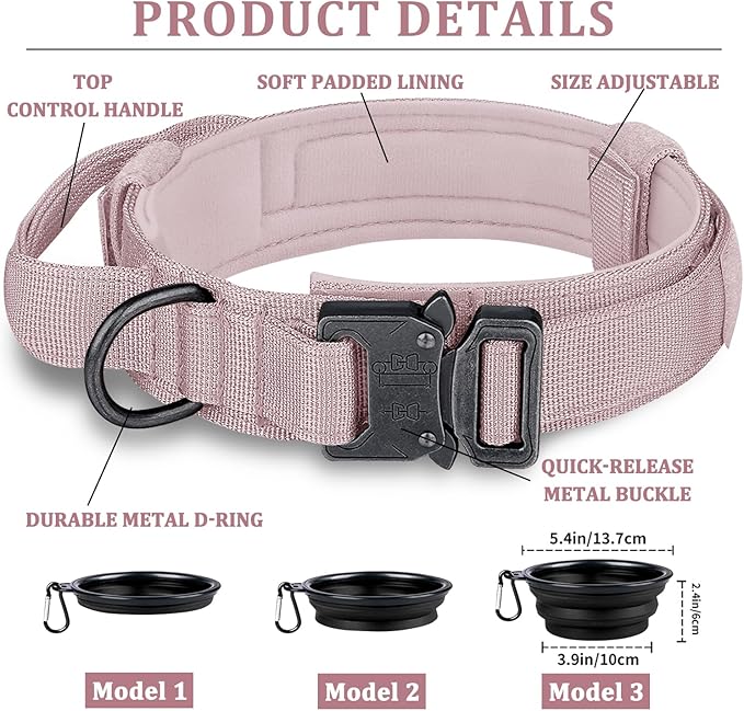 COOYOO Dog Collar,3 Piece Set Tactical Dog Collars, Adjustable Military Training Nylon Dog Collar with Control Handle and Heavy Metal Buckle for Medium and Large Dogs