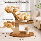Aesthetic Flower Cat Tree Tower for Indoor Cats, 37" H Modern Cat Tree with Wood Sculpted Branch Scratching Post, Washable Flower Cat Beds, Mushroom Scratcher & Interactive Squeaky Toy, Brown