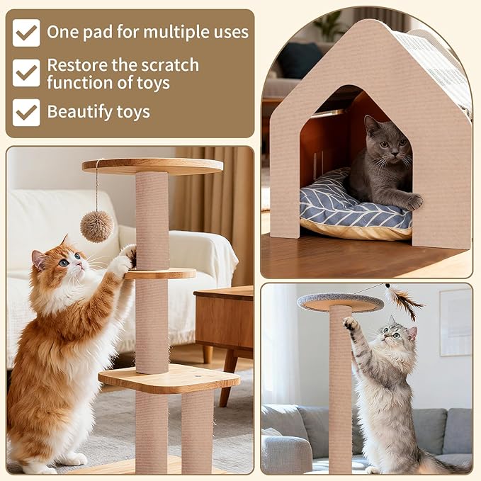 78.7"x15.8" Cat Scratch Mat,Adhesive Cat Scratch Pad for Furniture,DIY Cats Scratch Furniture Protector for Furniture,Sofa,Couch,Covering Cat Scratching Post Replacement Pads,Light Khaki