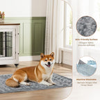 Lulive Dog Crate Furniture Set of 2, Dog Kennel Indoor Double Doors Wooden Dog Cage, 32'' Heavy Duty Dog Crate with Cushion & Wheels, End Table Pet House Chew-Resistant Up to 45 lb, White