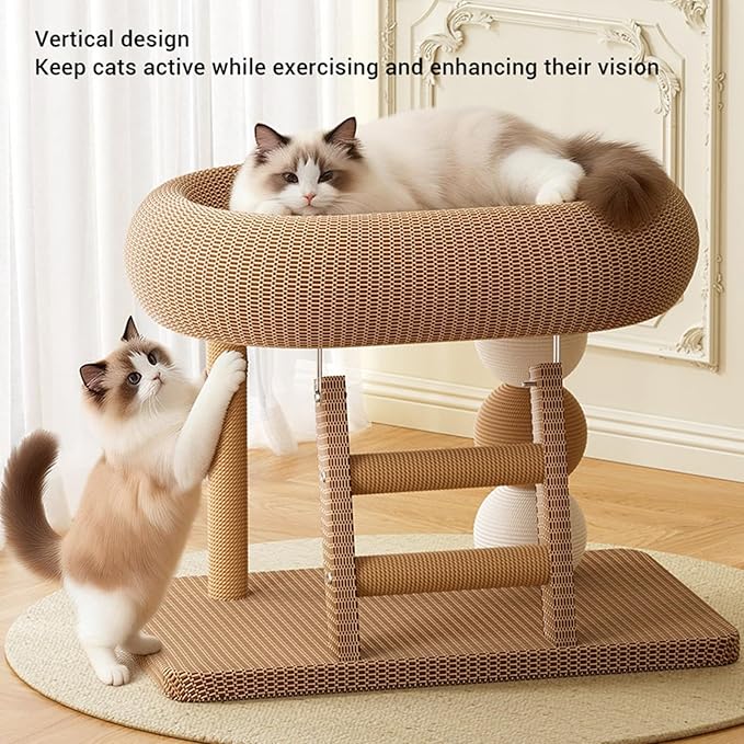 Cat Tree Tower, Multi Functional Climbing Frame with Scratching Post and Cozy Bed, Multi Level Climbing Activity Center for Indoor Cats to Play and Rest, Compact Design for