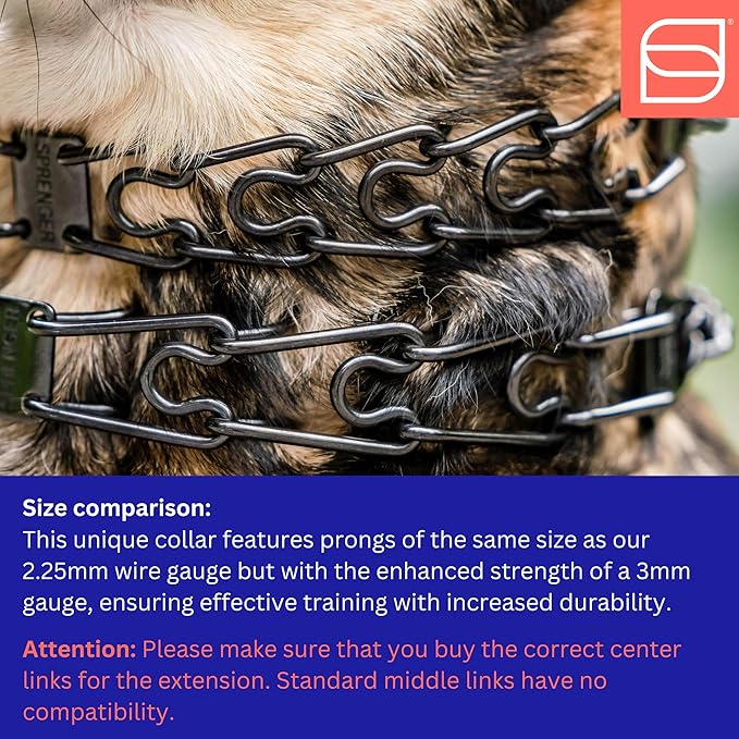 Herm. Sprenger Ultra-Plus Prong Dog Training Collar, Anti Pull Training Pinch Collar, Stainless Steel Black (3.0 mm x 17" Neck Size; 20" Chain Length) - Swivel-Ring Version