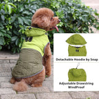 Detachable Hooded Dog Coat with Harness for Small Dogs,Super Warm Fleece Puppy Jacket for Cold Winter Doggie Coats,Green S