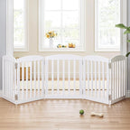SPIRICH 120" Extra Wide 28" Tall Dog Gate Indoor, Dog Gates for Doorways, Stairs, The House, Wooden Freestanding Foldable Pet Gate, Step Over Puppy Gate, 5 Panels, White