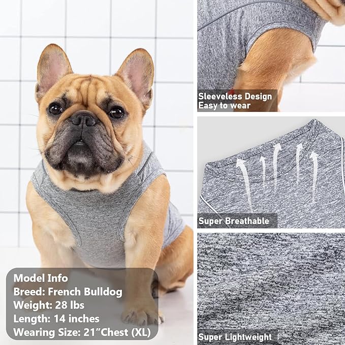 KYEESE Reflective Dog Shirt, Lightweight Sun Protection Dog T Shirts for Small Dogs, Breathable Sleeveless Pet Tank Top High Visibility Summer Dogs Clothes for Night Walking Outdoor, Grey, L