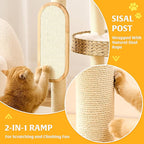 HITTITE Modern Cat Tree Tower with Scratching Post, 47 Inches Tall Cat Towers with Scratching Ball & Pad, Multi-Level Cat Tree with Rattan Bed and Removable Cushions for Indoor Cats Large Adult.