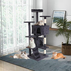Heavy Duty Cat Tree,54 Inch Tall Cat Tower,2 Cozy Condos,Scratching Posts,Ladders & Sisal Pole,Multi-Level Perches Platforms for Indoor Cats,Sturdy Pet Climbing Furniture,Light Gray