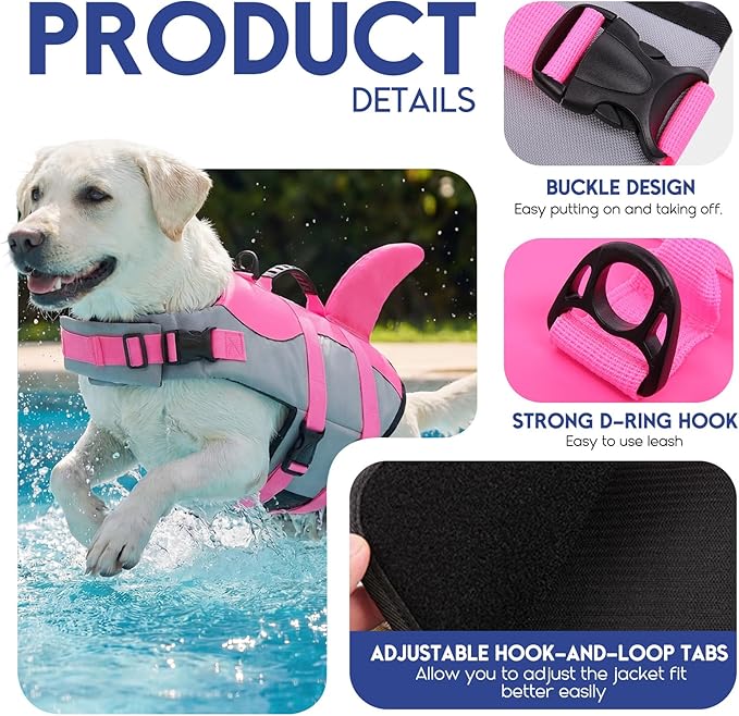 ASENKU Dog Life Jacket, High Grade Polyester Oxford Nylon, Shark Pink, Small - Water Safety Swimsuit for Pool, Boating, Makes Dogs Easier to Swim