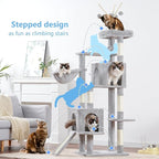 Hey-brother Cat Tree Tower, Sturdy Scratching Posts with Platform, Large Condos, Hammock, Removable Toys, Scratch Board, Multi-Level Furniture for Indoor Cats, 59.0 or 72.8 Inches, Light Gray MPJ055W