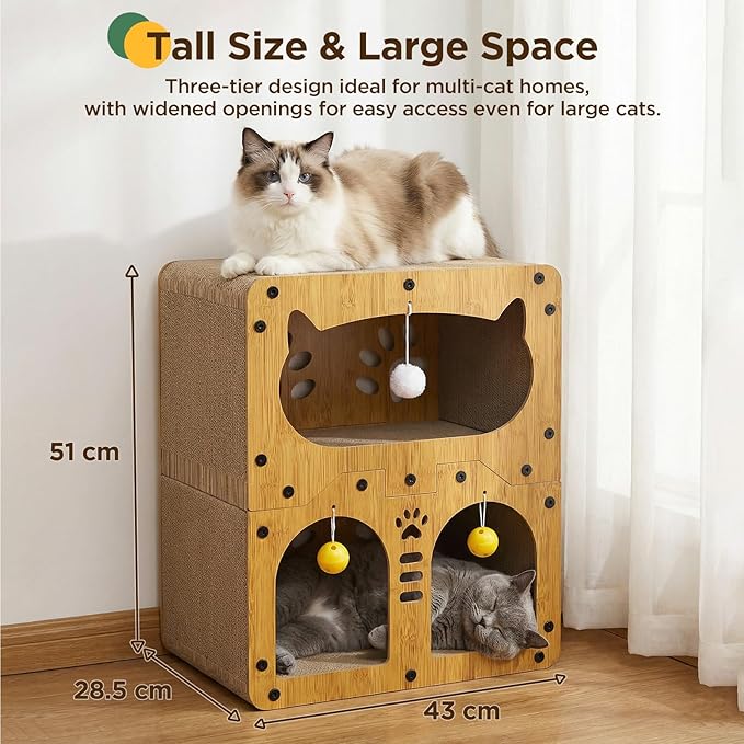 Gimars Cat Scratcher, Double Layer Cat Scratching Board Cardboard Cat Scratcher House for Indoor Cats, Large Cat Scratcher Bed for Scratch, Hide & Rest, Heavy Duty 20kg Load,51 x 43 x 28.5 cm
