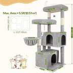 Globlazer Cat Tree Tower with Scratching Post for Indoor Cats, 55inch Tall Plush Multi-Level Cat Climbing Tower Condo House with Hanging Basket, 2 Spacious Cat Cave, F55, Beige (Light Gray)