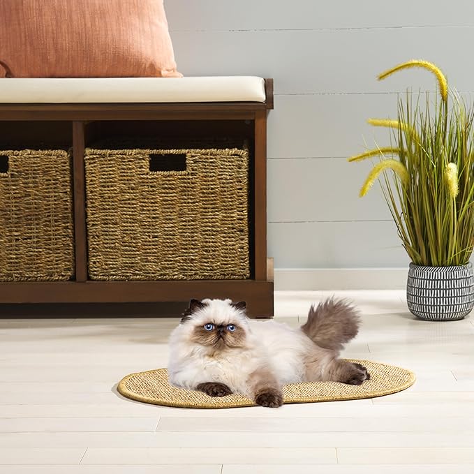 SAFAVIEH Cat Scratch Mat Pad Collection, 12" x 20" Oval, Brown, Sisal & Jute Boucle Weave, Velcro & Slip Resistant Backing