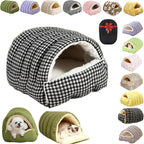 Removable and Washable Winter Closed-Off Cat Bed, Cutypet Winter Cave, Warm Foldable Secure Pet Nest for Indoor Cats & Small Dogs, Comfor Plush Snuggle Hut for Kitty, Puppy, Pets (Linen-Black 3,M)