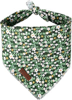 Summer Bandana - Cute Pet Bandana with Flower Pattern, Adjustable Green Puppy Bib, Washable Triangle Dog Scarf for Boy, Girl Dogs or Cats
