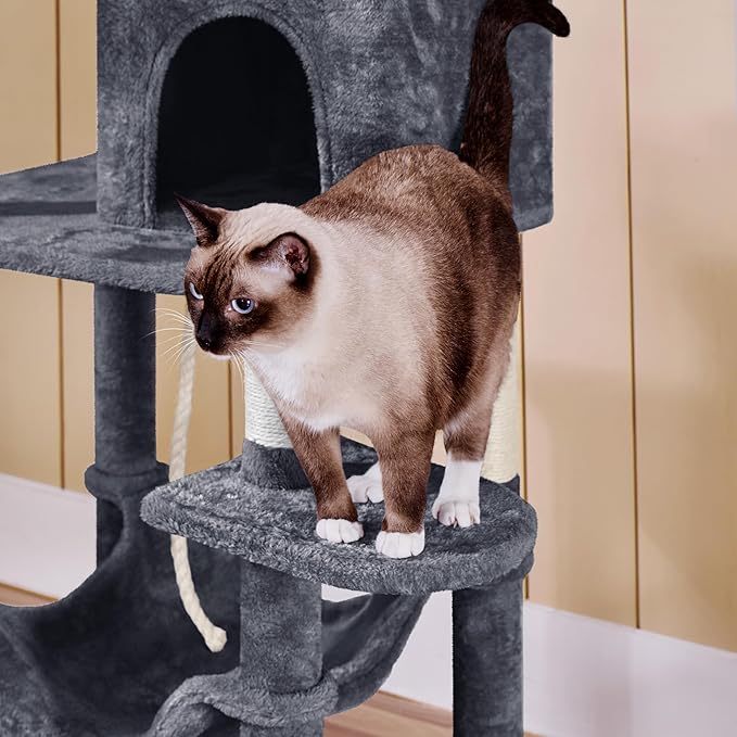 Topeakmart 59 inches Cat Tree Cat Tower Stand House Condo with Big Hammock Scratching Post Kitty Pet Play House