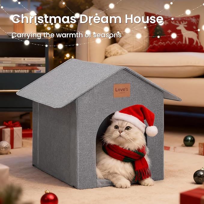 Love's cabin Outdoor Cat House Weatherproof, Insulated Feral Cat House Outdoor for Winter, Waterproof Outside House for Indoor Cats, Shelter with Removable Soft Cushion,Grey