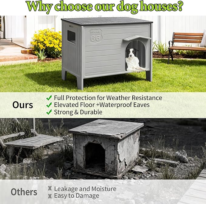 Dog House Outdoor Weatherpoof Plastic Large Dogs Houses Indoor Waterproof Stray/Pet Dog Shelter Outside for Large and Medium Dogs