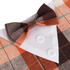 ADOGGYGO Fall Dog Tuxedo Bandana, Orange Plaid Pet Fall Collar with Bowtie, Adjustable Halloween Thanksgiving Costume for Extra Large Dogs (XL)