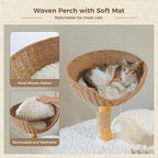 PEQULTI 48.5'' Modern Cat Tree for Large Indoor Cats Solid Wood Cat Tower with Luxury Cat Condo, Cozy Hammock, Scratching Post, Rattan Perch and Flower Cat Bed, White