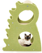 Tangkula Cute Cat Tree, Dinosaur-Shaped Cat Tower with Rotatable Sisal Scratching Ball, Soft Plush Fabric, Cat Climbing Stand, 2-Tier Modern Cat Tree for Small Indoor Cats (Green)
