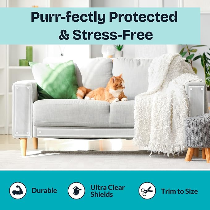Reli. Cat Scratch Furniture Protector (8 Pack w/Pins) XL | Cat Couch Protector from Claws | Clear Plastic Anti Scratch Furniture Shield for Sofa