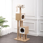 CTR1011A Sawyer 56" 3-Tier Minimalist Jute Cat Tree Condo with Scratching Posts, and Fuzzy Toy, Brown/White