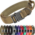 Joytale Tactical Dog Collar with Handle and Metal Buckle, Heavy Duty Padded Military Collar with 2 Patches for Training, Adjustable for Large Dogs, Khaki, L