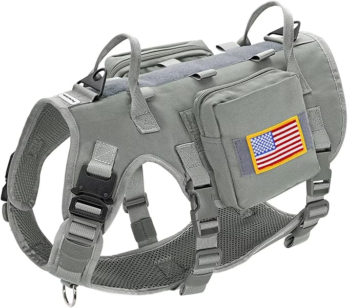 Forestpaw Dog Harness for Large Dogs,Tactical Dog Harness with Handle,No Pull Military Service Dog Vest with Pockets Adjustable for Walking Training,Gray,Chest 21.5-45"
