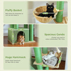 XXL Cactus Cat Tree, 67" Heavy Duty Cat Tower for Indoor Cats Large Adult with 13 Thick Scratching Posts (φ4.3), Large Perch, Spacious Condo & Big Hammock - for Maine Coon up to 20 lbs, Green