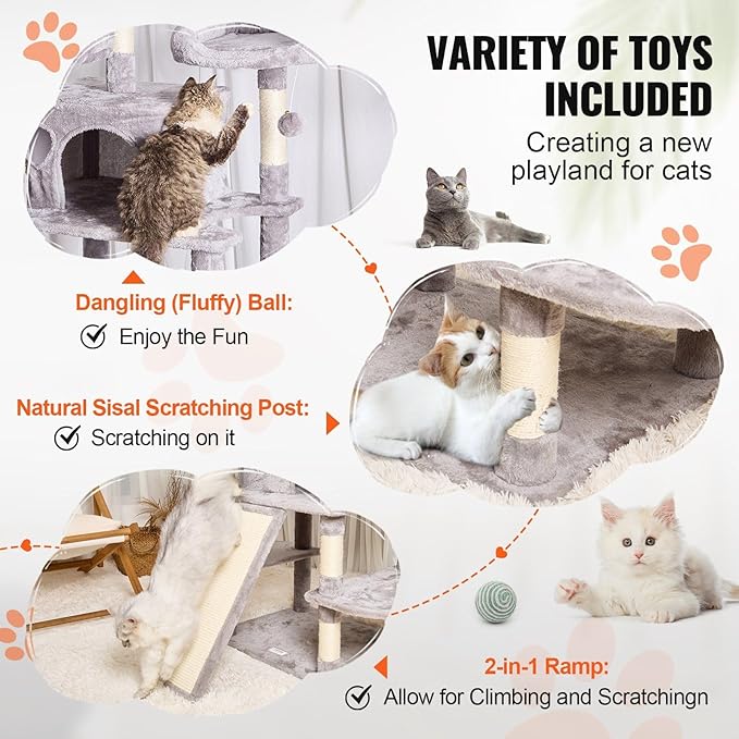 Cat Tree Tower 68.5" for Indoor Cats with 2 Condos, Scratching Posts, Hammocks & Perches, Multi-Level Cat Furniture with Sisal Posts & Plush Platforms, Supports Multiple Cats