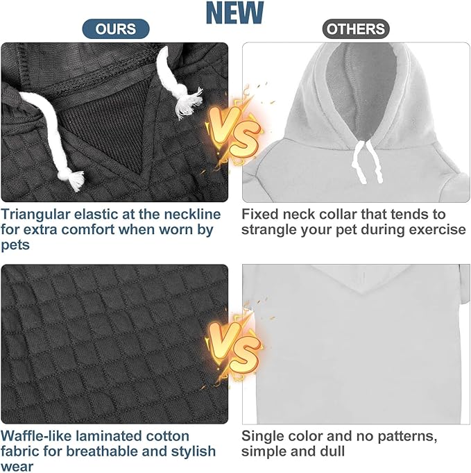 BEAUTYZOO Small Dog Hoodie Sweater with Pockets, Dog Clothes for Small Medium Dogs Boy Girl, Waffle-Like Laminated Cotton Pet Coats with Hat and Leash Hole, Black XL