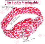 1.5 inch Wide Martingale Dog Collar,Valentine's Day Dog Collar Cute Loving Heart Printed Collar for Medium Large Extra Large Dogs L