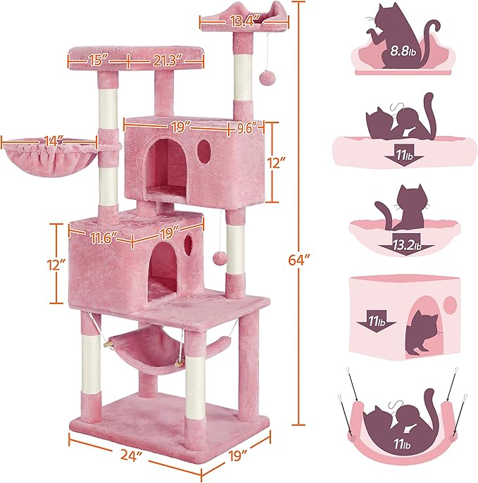 Topeakmart Multi-Level Cat Tree, Large Cat Tower with Condos Platform Perch Hammock Scratching Posts Plush Cat House