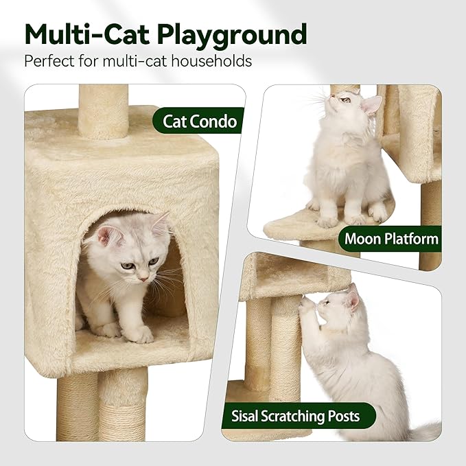43-Inch Cat Tree,Cute Cloud Cat Tree for Kittens & Small Cats Under 6 Months 9lbs, Cat Tower with Scratching Post, Double Condos, Plush Hammock & Dangling Toys, Beige
