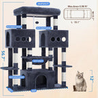 Hey-brother Cat Tree Tower, Large Sisal Scratching Posts with Big Platform, 3 Spacious Condos, Plush Hammock, Toy, 57.5 Inches Multi-Level Furniture for Indoor Adults Maine Coon, Smoky Gray MPJ083G