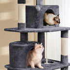 Topeakmart 62.2 inches Cat Tree with Double Condos, Scratching Posts & Hammock, Kitty Activity Tree Center Kitten Play House, Dark Gray