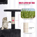 24/7 Shop at Home Court 70 inch Multi-Level Cute Cat Tree Tower with Dangling Ball and Scratching Posts for Indoor Cats Adults, Kitten Supplies, Pet House, Dark Gray