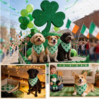 St Patricks Day Dog Bandanas Plaid Shamrock 3 Leaves - Pet Scarf with Adjustable Snap Button Cute Lucky Holiday Costumes for Irish Festivals, Large & Giant Breeds (75lbs+)