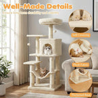Tangkula Cat Tree Tower, 44 Inch Multi-Level Cat Tower with Sisal Scratching Posts, 2-Door Condo, Padded Top Perch & Hammock, 2 Hanging Balls, Jumping Platforms for Indoor Cats (Beige)