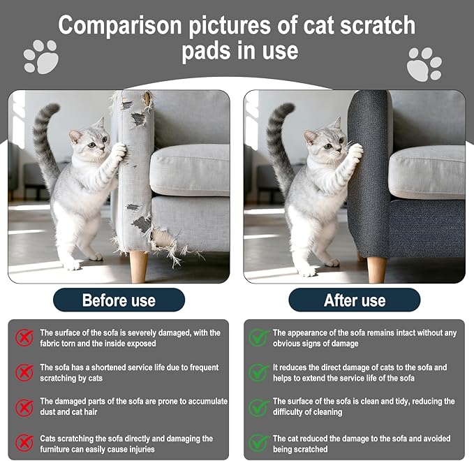 Cat Scratch Mat for Couch, Wall & Cat Tree - 78.7" Trimmable Self-Adhesive Cat Scratcher, Cat Scratch Furniture Protector, Felt Alternative to Sisal, DIY Cat Tower Replacement, 2 Pack (Dark Gray)