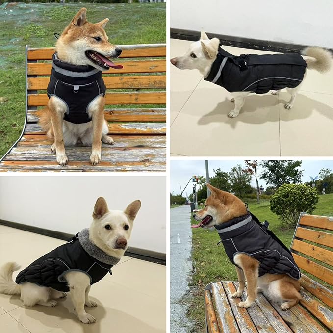 Malier Dog Coat, Reflective Dog Jacket Waterproof Windproof Puppy Cold Weather Coats with Harness Built in, Winter Extra Warm Pet Coat Fleece Vest for Small Large Pets and Puppy (Black, X-Small)