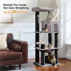PEQULTI 57.9'' Cat Tree, Multi-Level Tower with Large Top Perch, Thick Scratching Posts and Hammock for Large Indoor Cats up to 20 lbs, Black