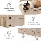 FUKUMARU 26 Inch Cat Scratcher Bed, 2 Reversible Cardboard Cat Scratch Pads Refill for Indoor Cats, Durable Large Cats Scratching Bed Sofa Couch Lounger with Fun Toys, Furniture Protector, Beige
